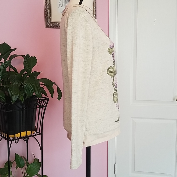 Orvis Cardigan XS 0 Floral Embroidered Oat Cotton Button Front Sweater Gorpcore - Picture 3 of 10